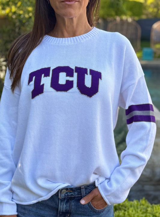 TCU Long Sleeve – Frogs White Sweater - themonogram manor 