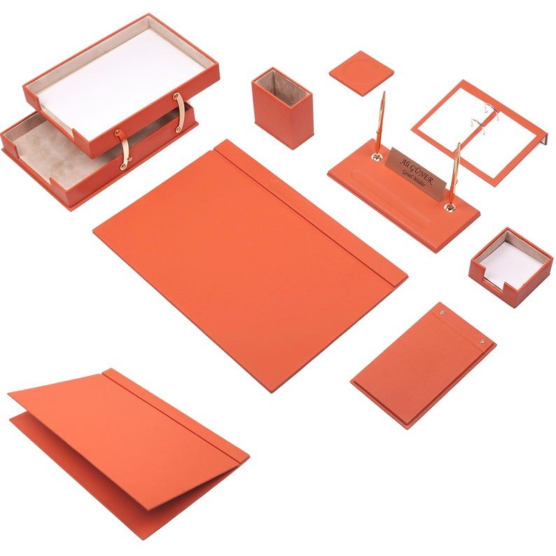 MOOG Leather Desk Set - Double Document Tray - White - 10 PCS - themonogram manor 
