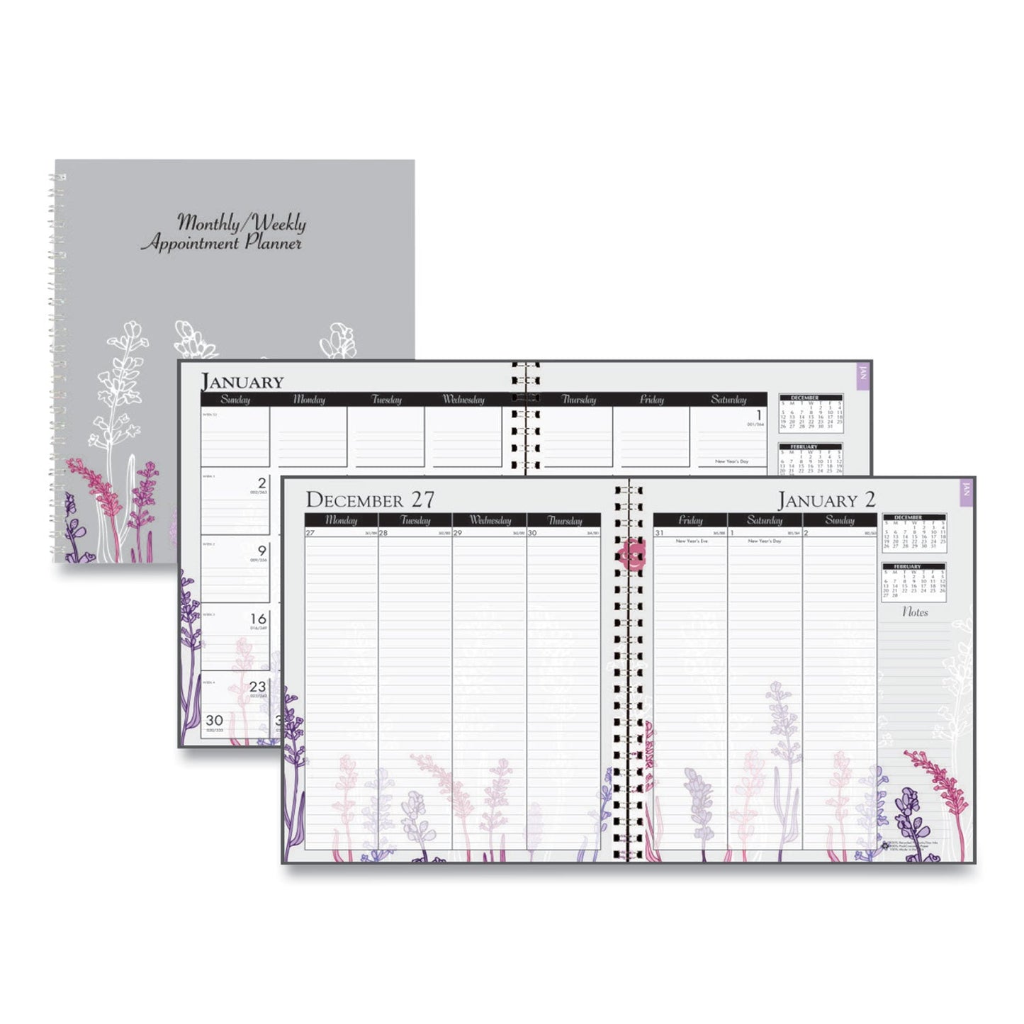 House of Doolittle Recycled Wild Flower Weekly/Monthly Planner, Wild Flowers Artwork, 9 x 7, Gray/White/Purple Cover, 12 - Month (Jan - Dec): 2023 - themonogram manor 