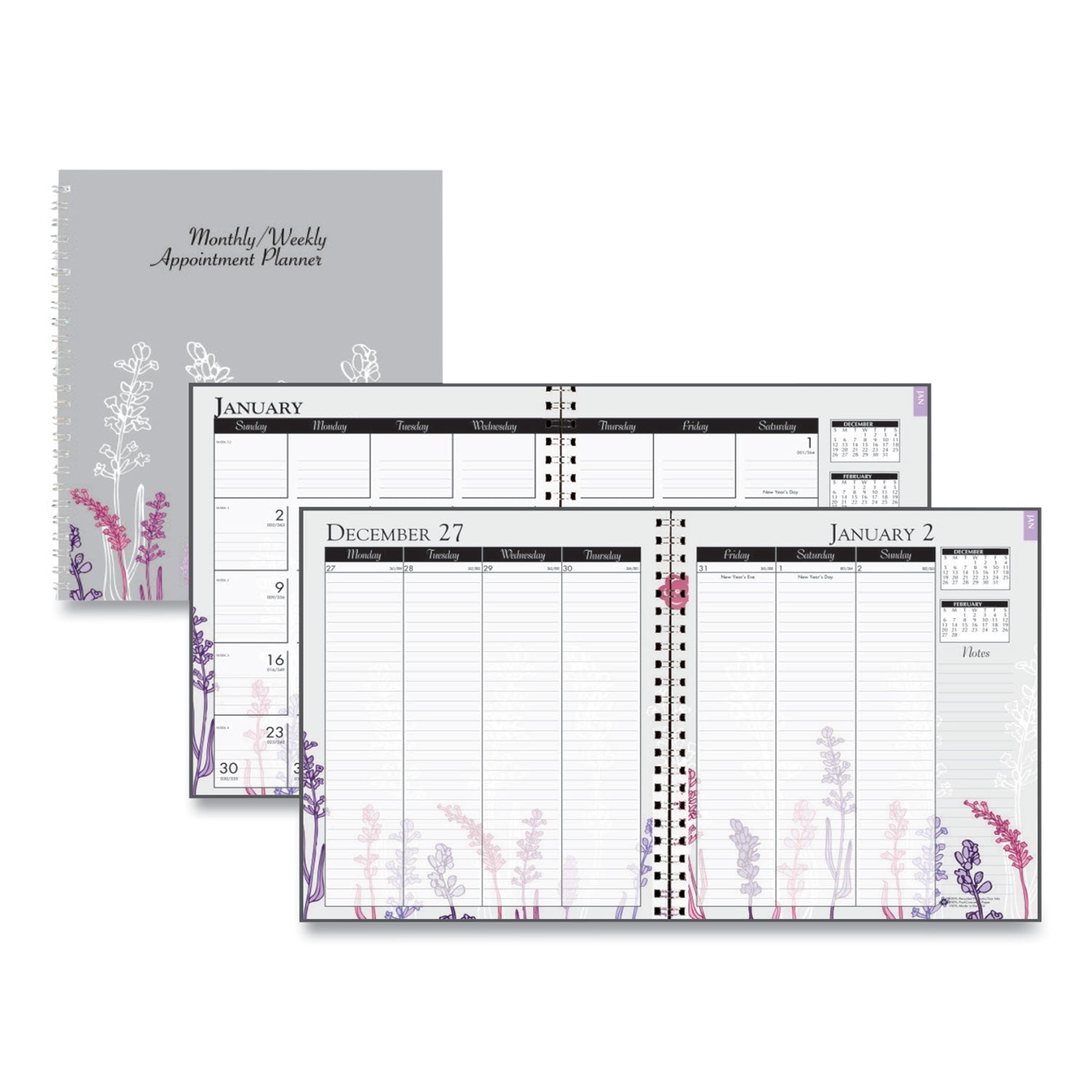 House of Doolittle Recycled Wild Flower Weekly/Monthly Planner, Wild Flowers Artwork, 9 x 7, Gray/White/Purple Cover, 12 - Month (Jan - Dec): 2023 - themonogram manor 