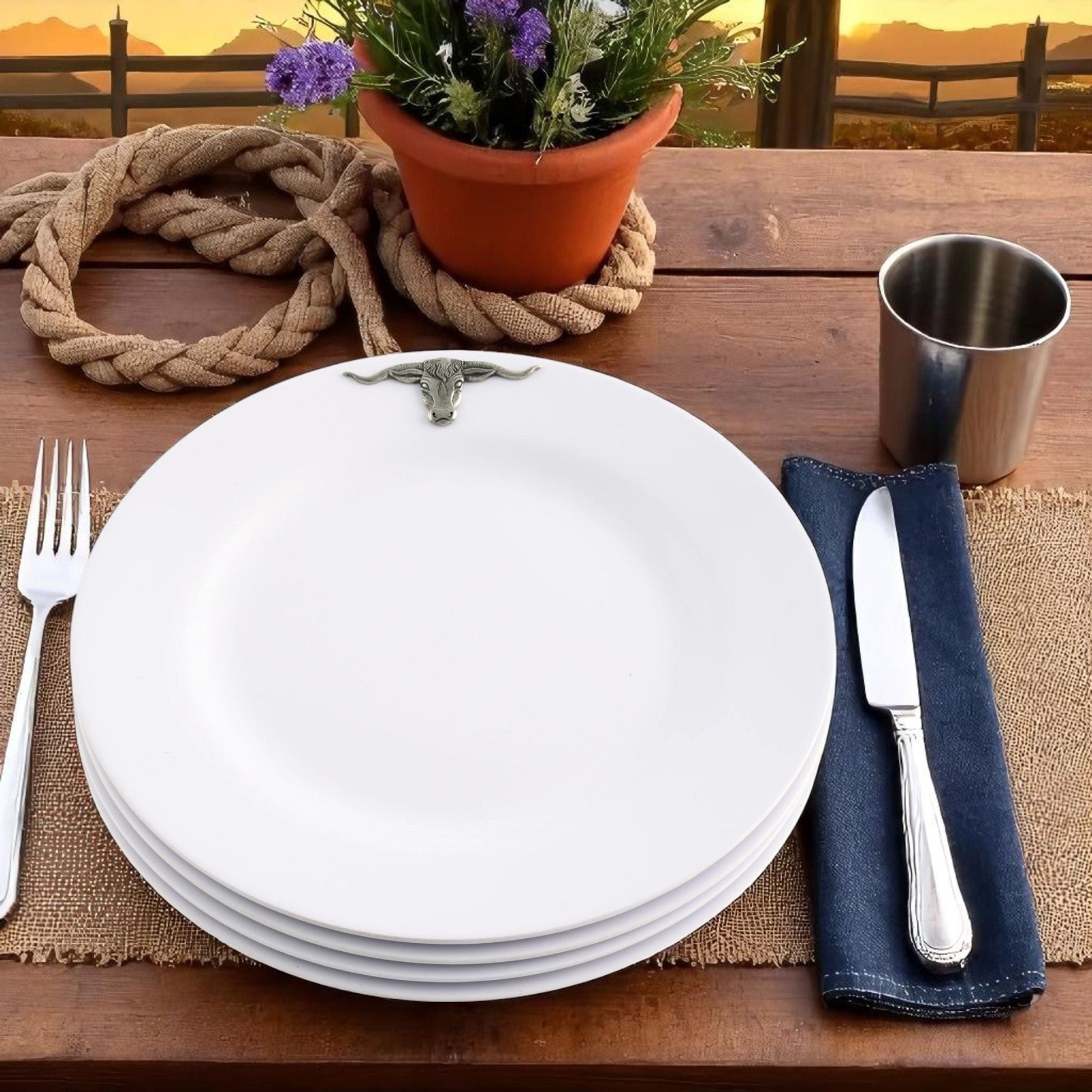 Longhorn Melamine Lunch Plates - Set of 4 - themonogram manor 