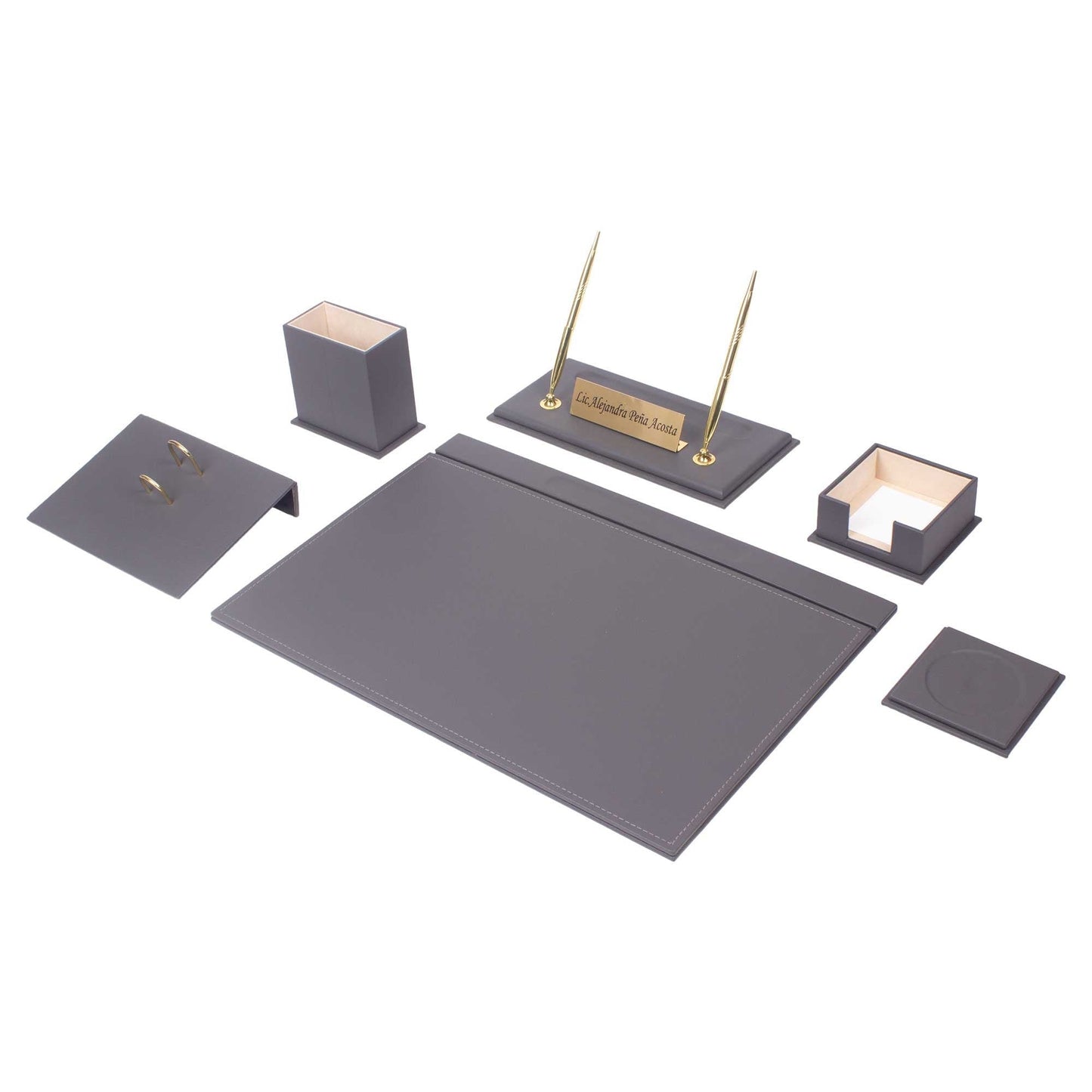 MOOG Leather Desk Set - 8 Accessories - White - 8 PCS - themonogram manor 