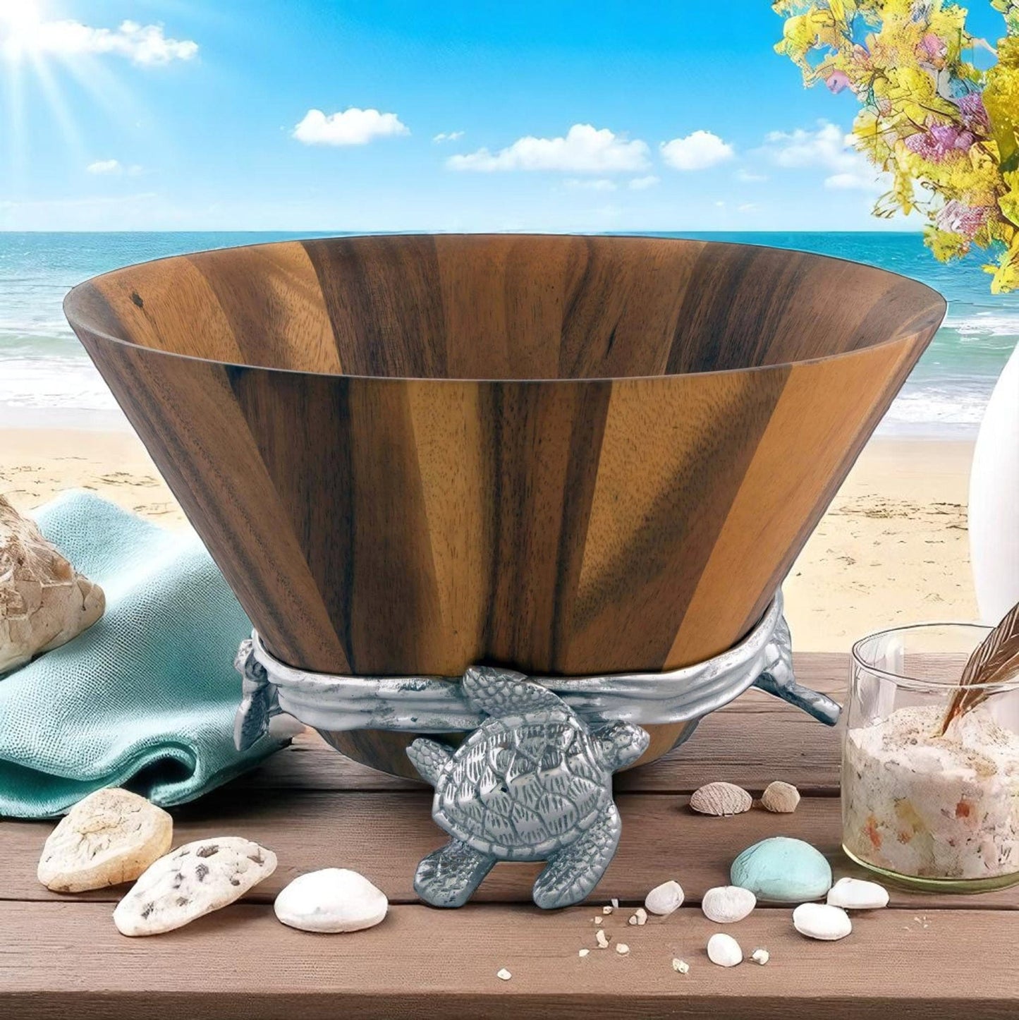 Sea Turtle Wood Salad Bowl - themonogram manor 