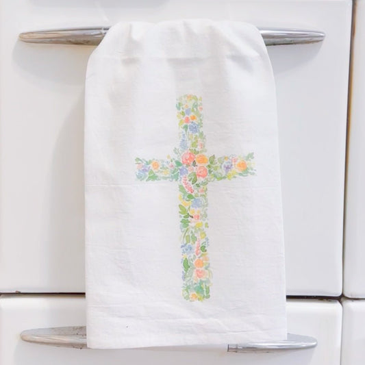 Floral Cross Tea Towel - themonogram manor 
