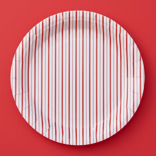 Red Fine stripes plates (Set of 8) - themonogram manor 