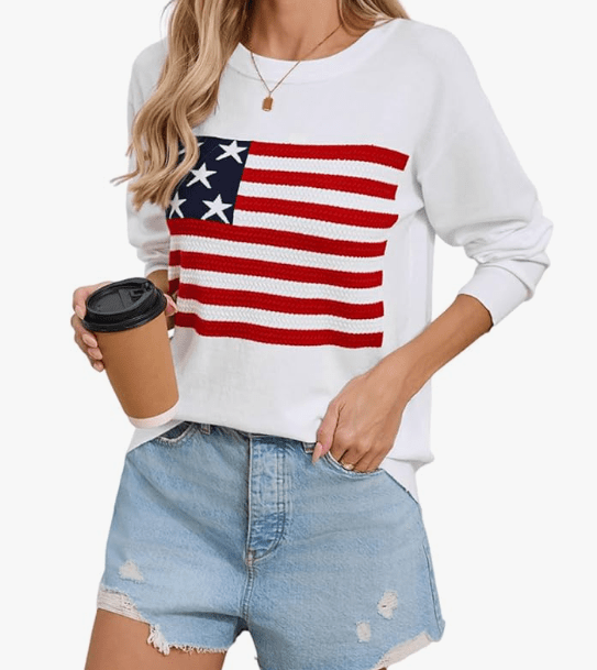 USA Flag Long Sleeve Knit Top - themonogram manor 