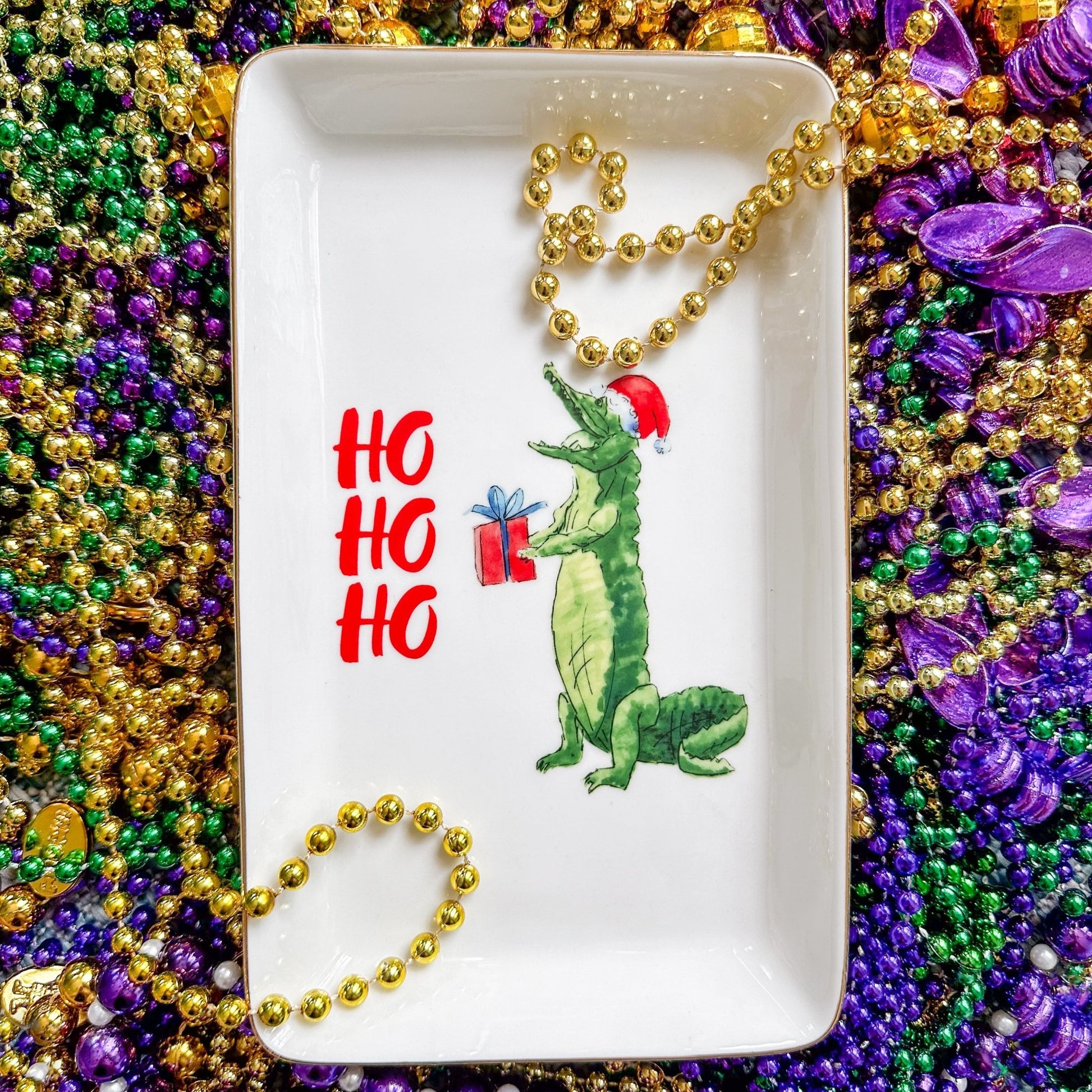 HO HO HO Alligator Gold - Trimmed Trinket Tray - themonogram manor 