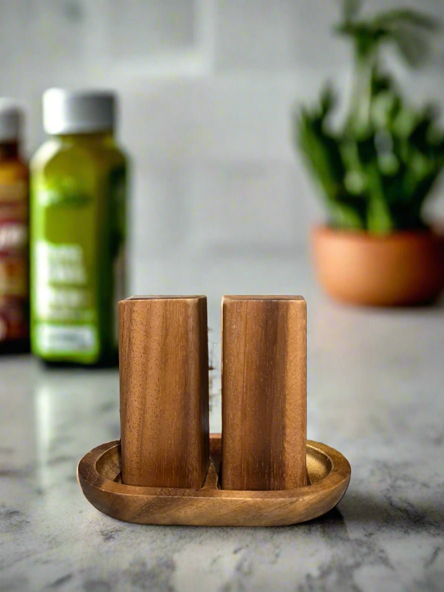 Salt & Pepper Shakers on an Acacia Wood Base - themonogram manor 