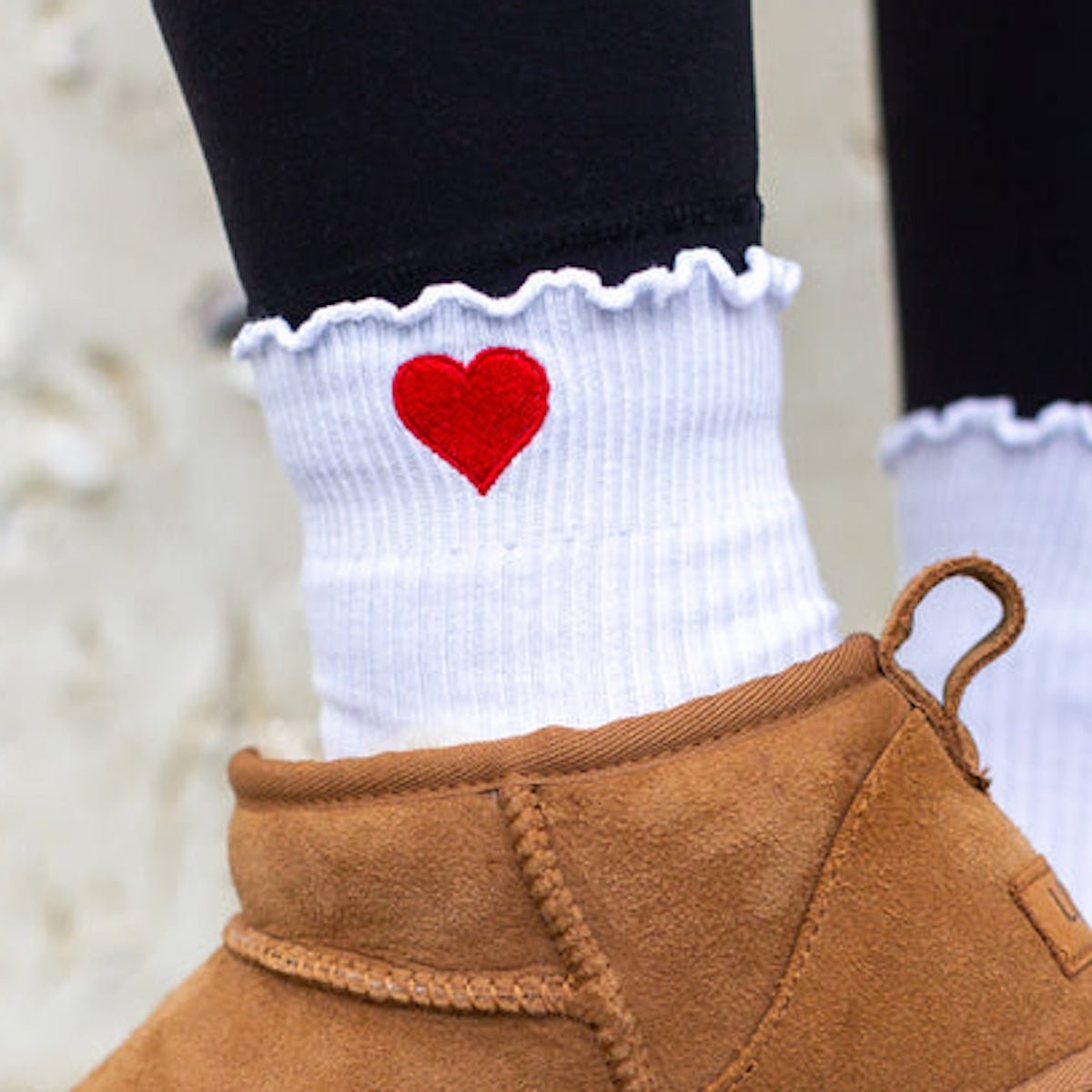Embroidered Heart Ruffle Socks - themonogram manor 
