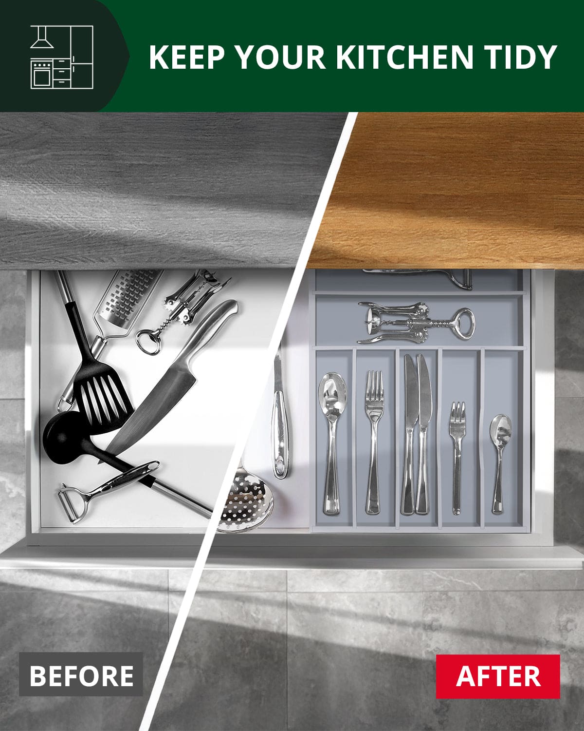 Basic Silverware Drawer Organizer, Gray - themonogram manor 