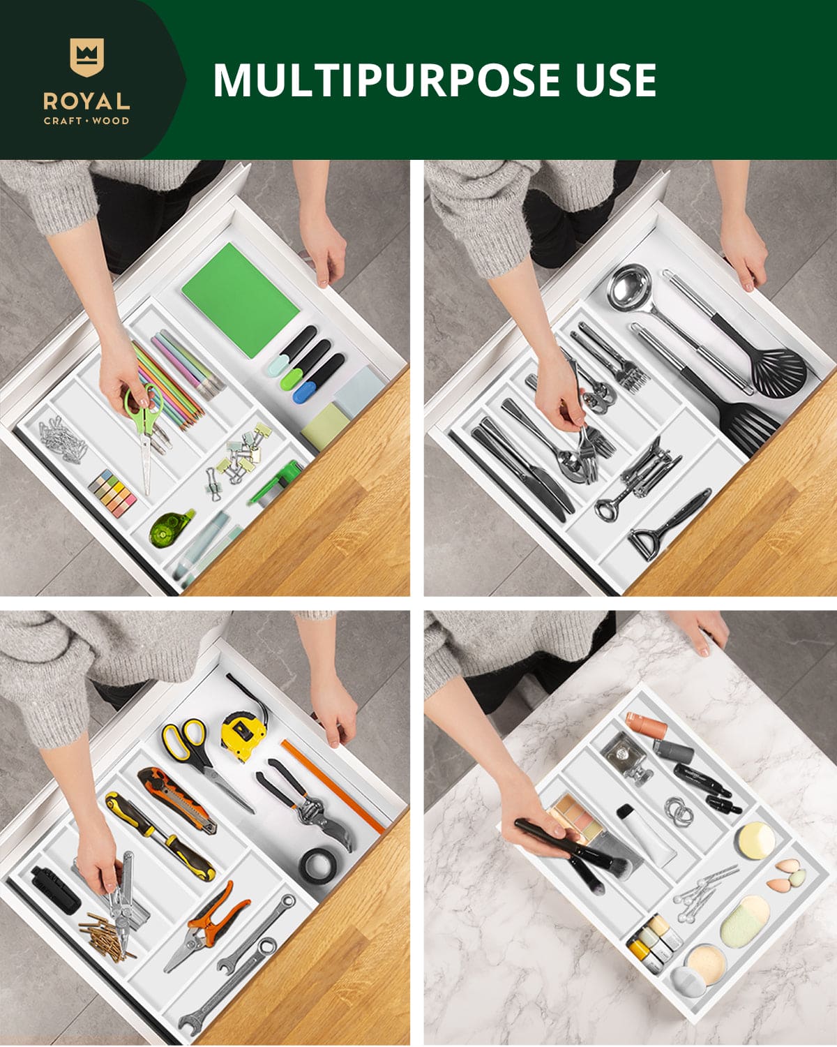 Basic Silverware Drawer Organizer, White - themonogram manor 