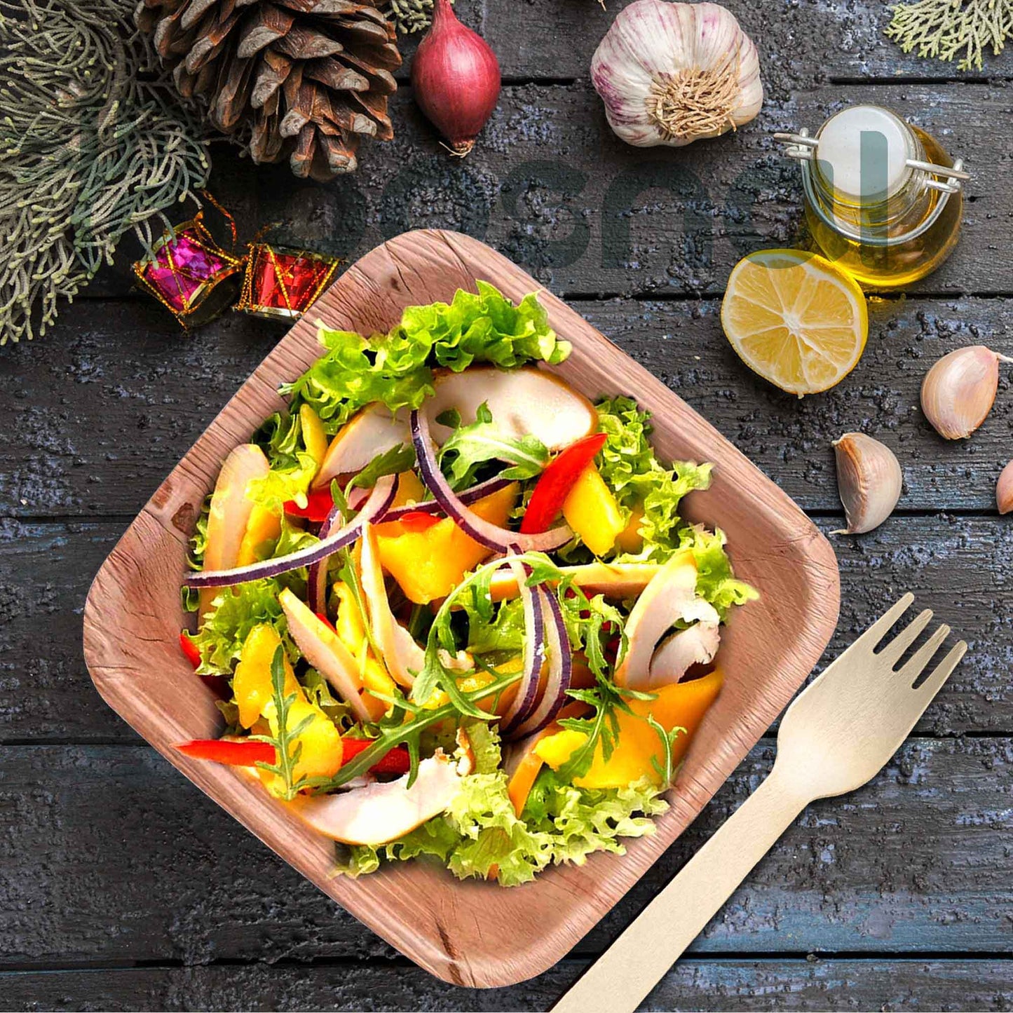 Bosnal - Palm Leaf Biodegradable Bowls, 5 inch, Square - themonogram manor 