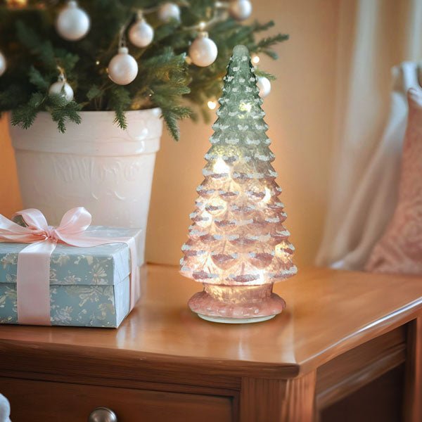 14" Lit Pink Glass Tabletop Tree - themonogram manor 