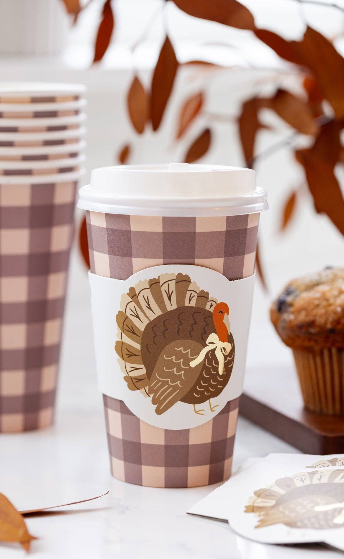 PLTG1821 - Brown Gingham Turkey To Go Cups (8ct 16oz) - #themonogram manor #