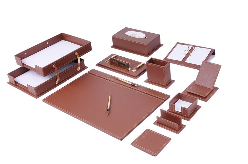 MOOG Luxury Desk Set - 14 Accessories - Brown - 14 PCS - themonogram manor 