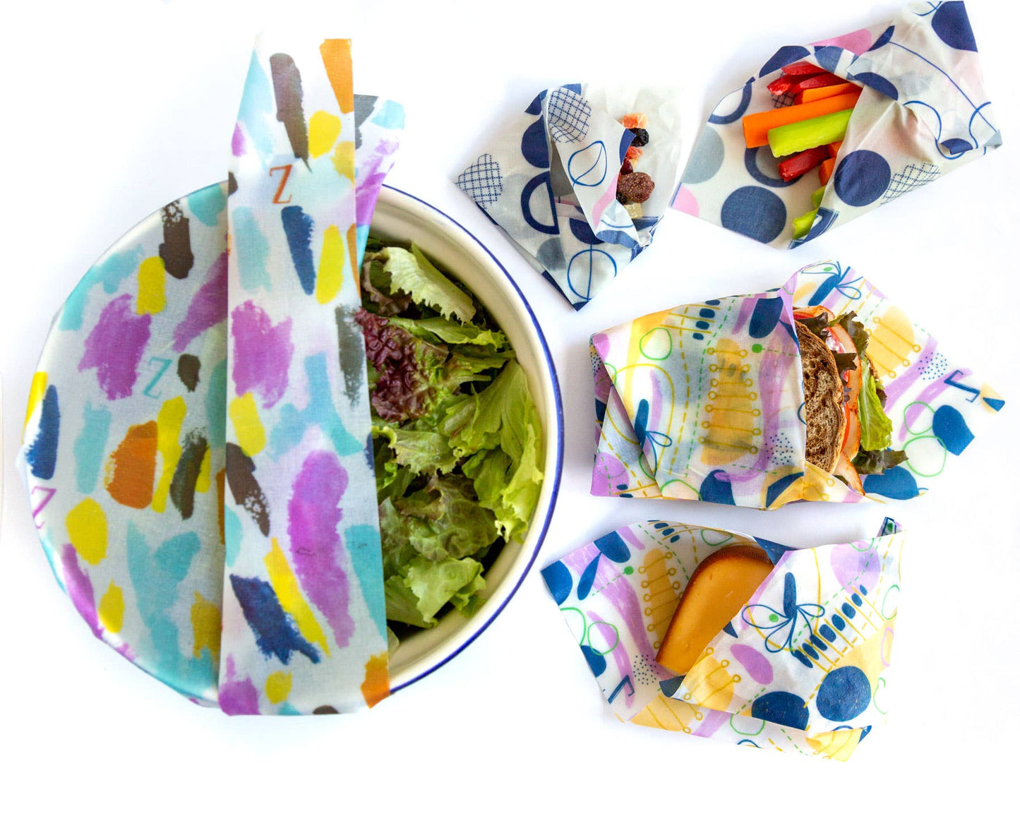 Z Wraps 5-pack: 2 Sm, 2 Med, 1 Lg Reusable Food Wraps - themonogram manor 