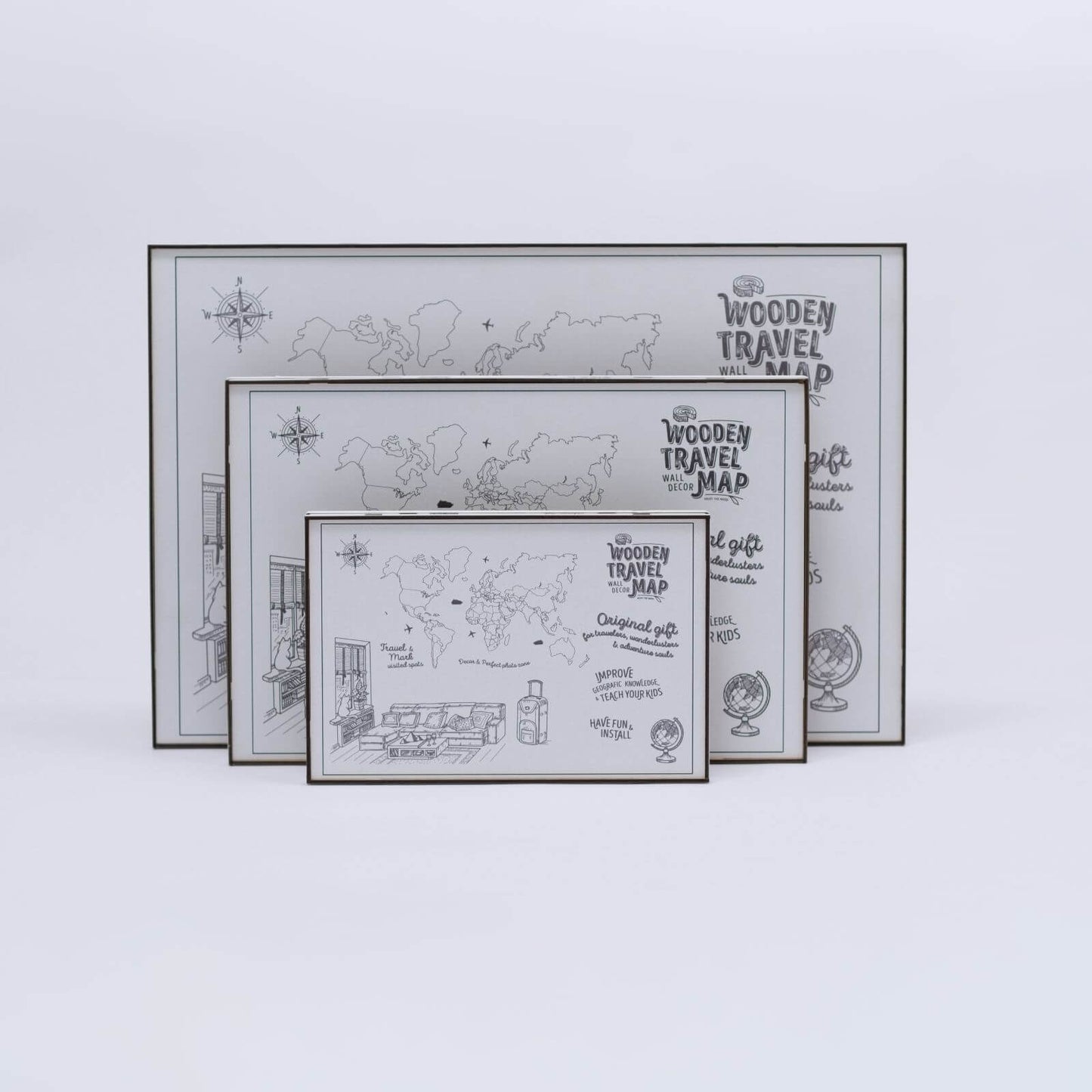 2D Wooden World Map Midnight - themonogram manor 