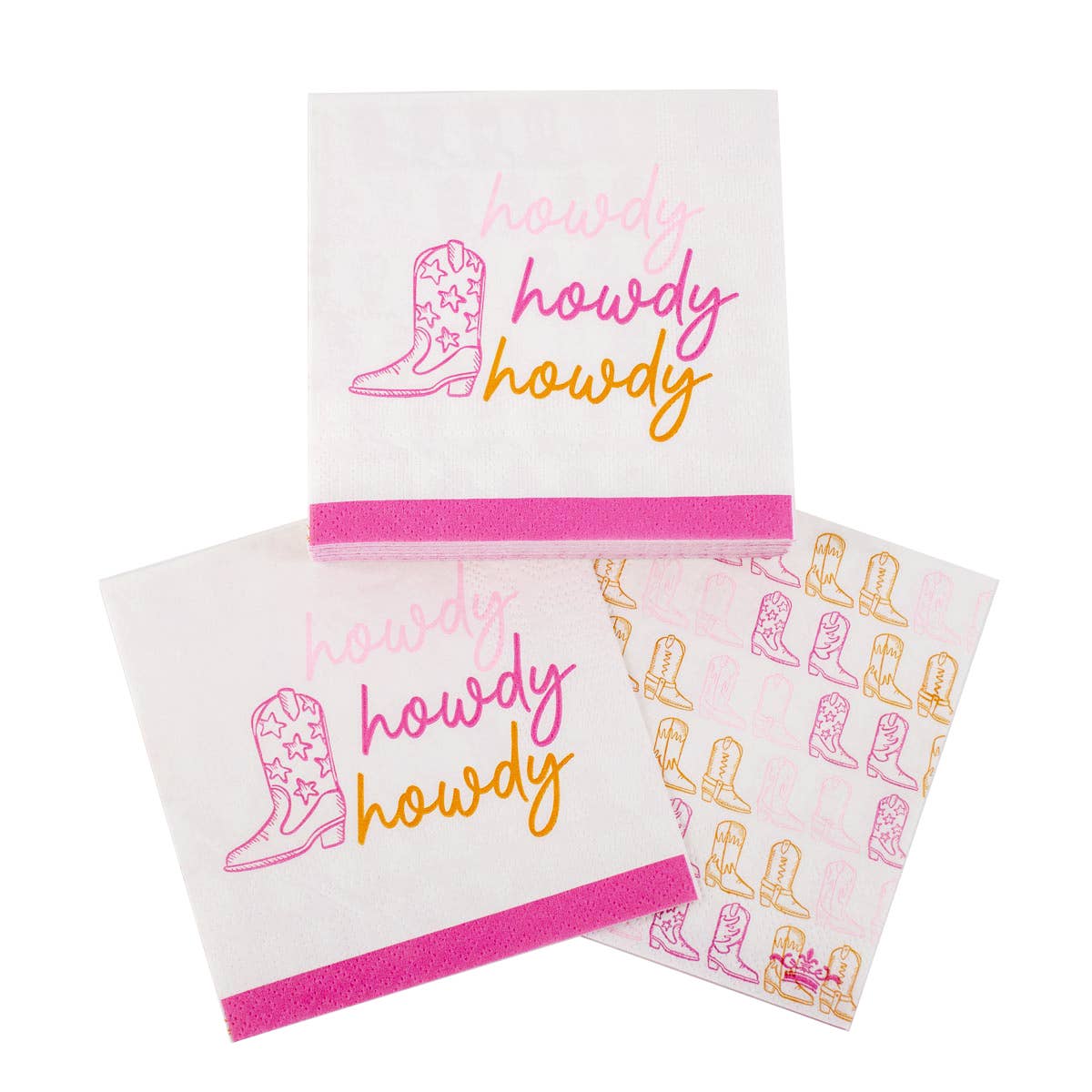 Howdy Cowgirl Cocktail Napkins White/Pink/Orange 5x5 - themonogram manor 