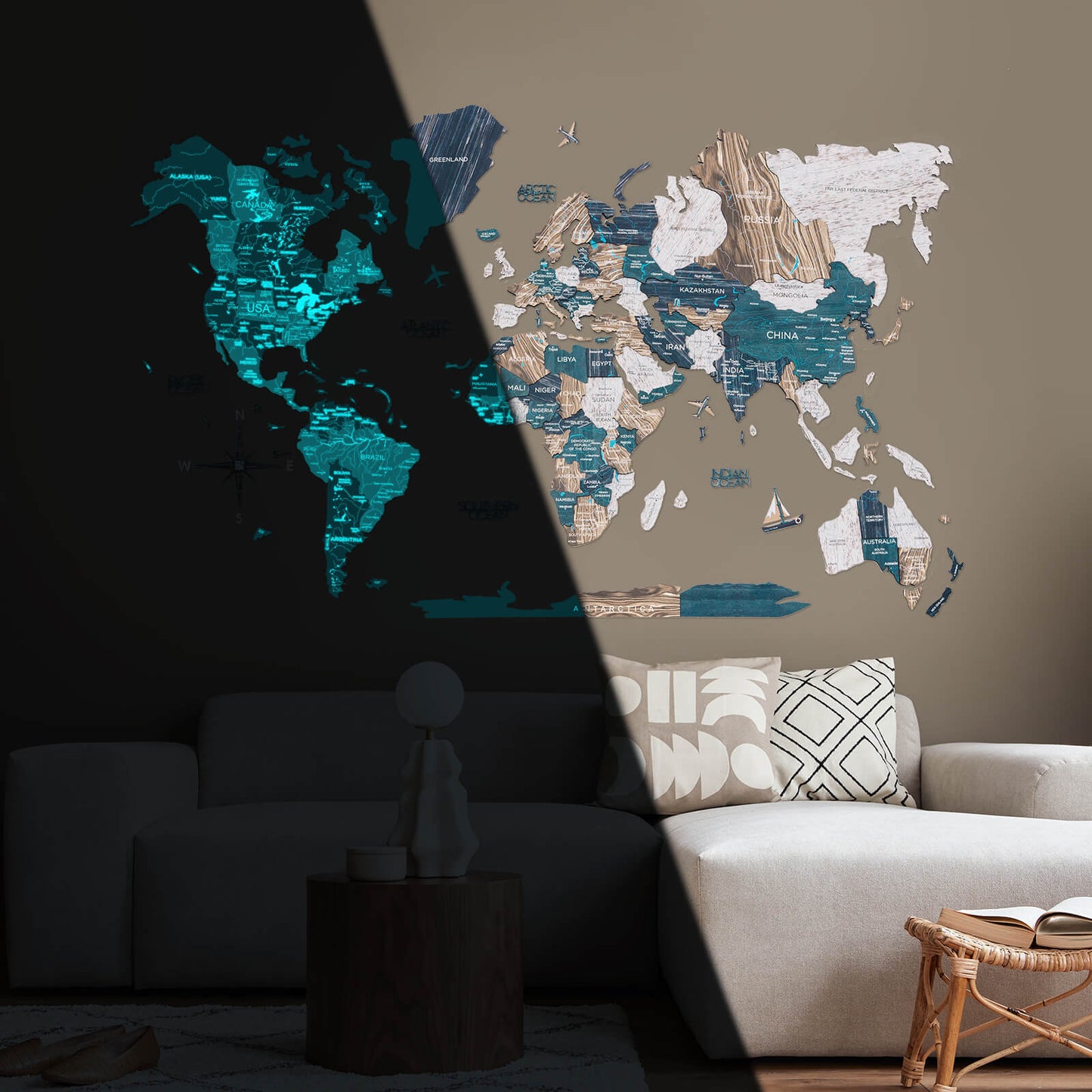 3D Luminous/Magnetic Colored Wooden World Map Mystery - themonogram manor 