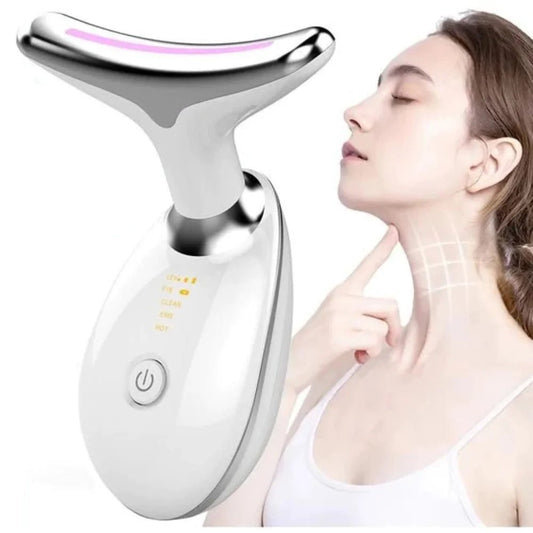 7 Color LED Neck Tightening Facial Device,Red Light Therapy for Face,Neck Lifting Device Face Massager for Face Lift, Facial Massager, anti Aging, 3 in 1 Portable Skin Care Tools, White - themonogram manor 