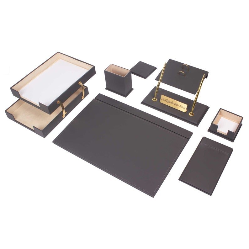 MOOG Leather Desk Set - Double Document Tray - White - 10 PCS - themonogram manor 