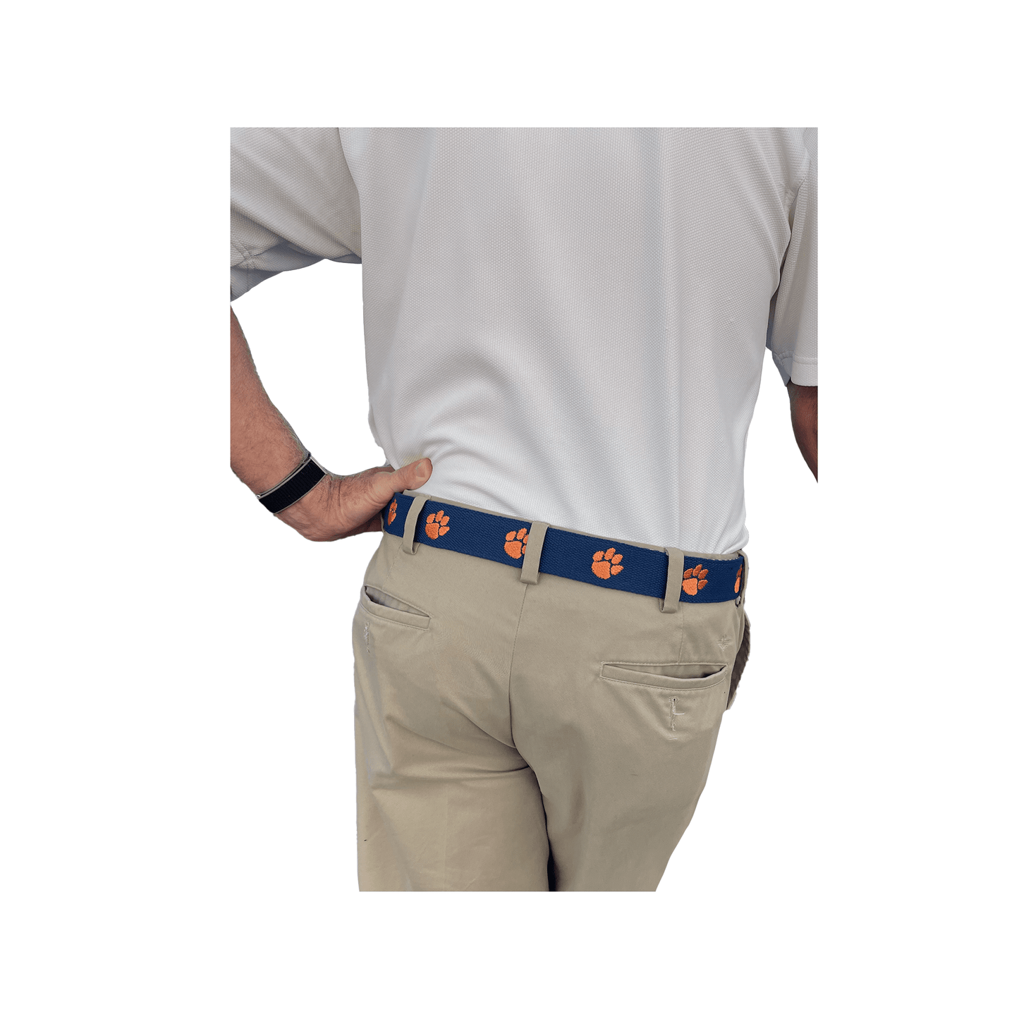 Clemson University Tigers - Officially Licensed - Orange Paw Embroidery on Navy Blue Canvas Web Belt - themonogram manor 