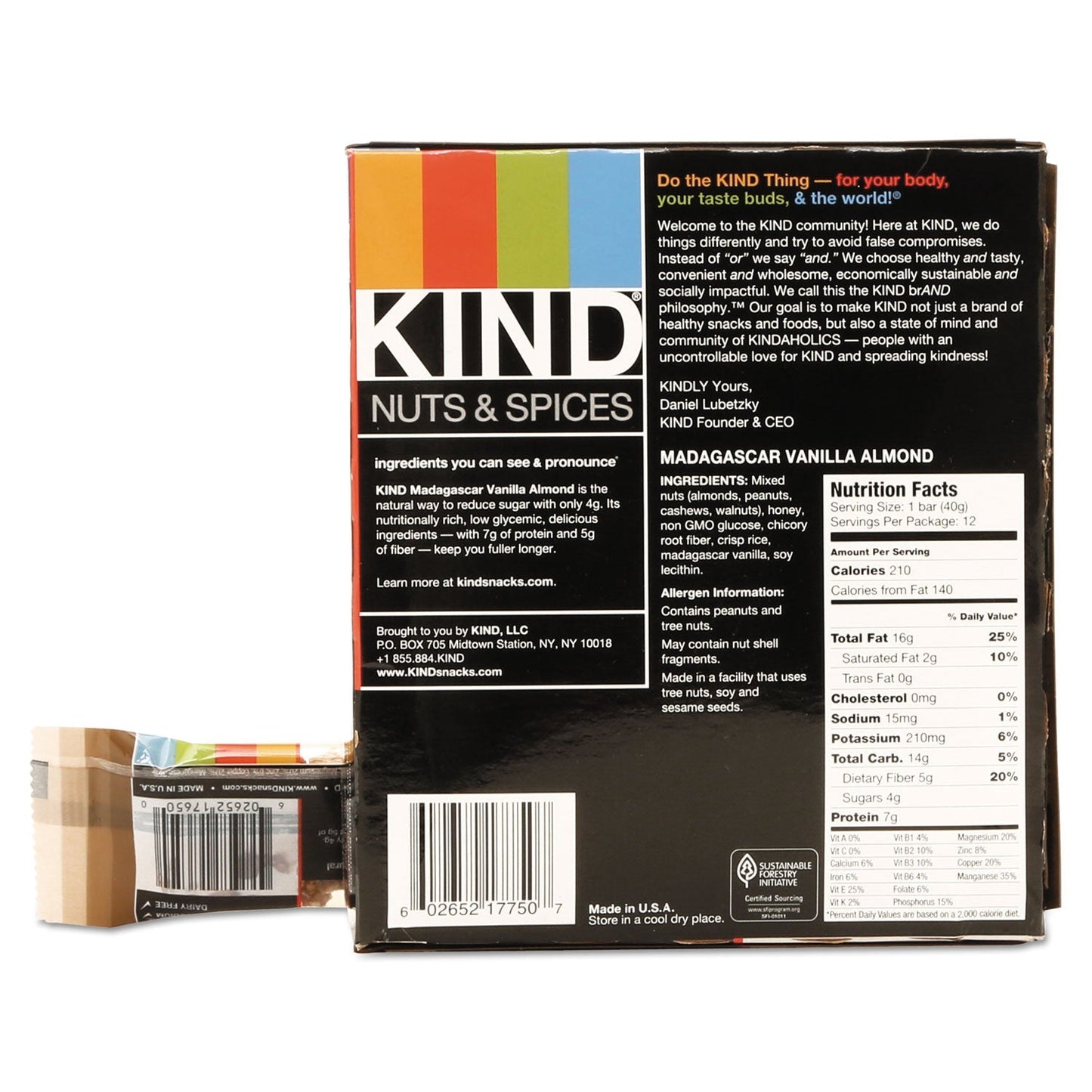 KIND Nuts and Spices Bar, Madagascar Vanilla Almond, 1.4 oz, 12/Box - themonogram manor 