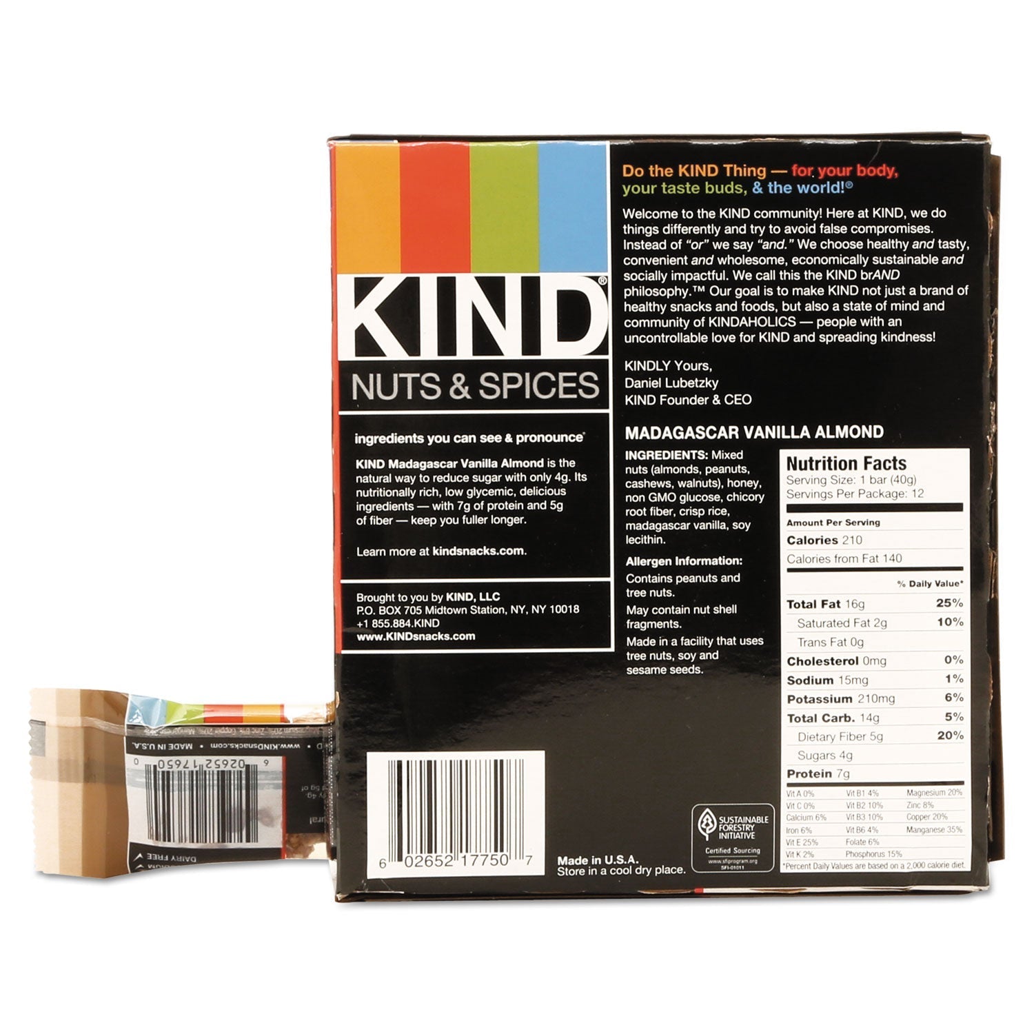 KIND Nuts and Spices Bar, Madagascar Vanilla Almond, 1.4 oz, 12/Box - themonogram manor 