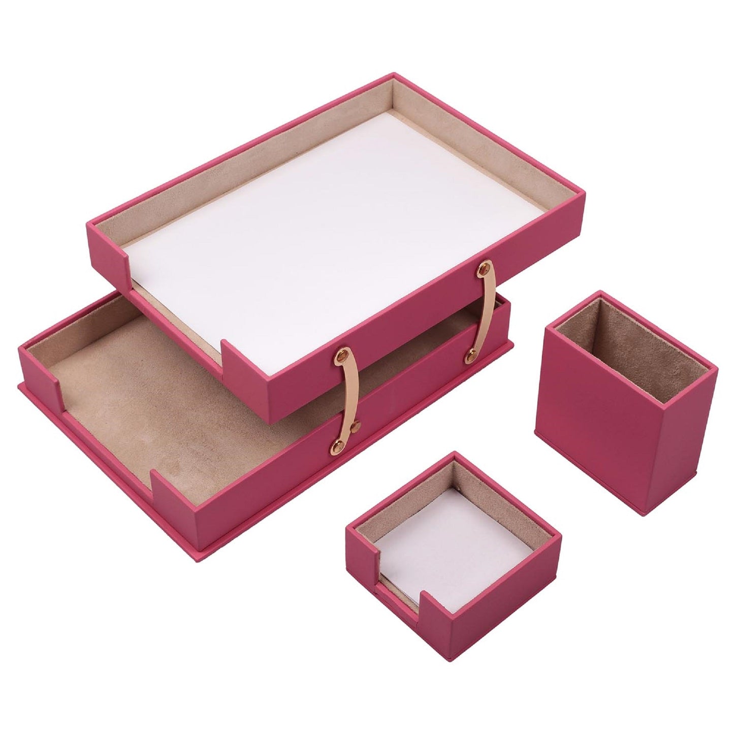 MOOG Leather Desk Set - 3 Accessories - Double Document Tray - Brown - 3 PCS - themonogram manor 