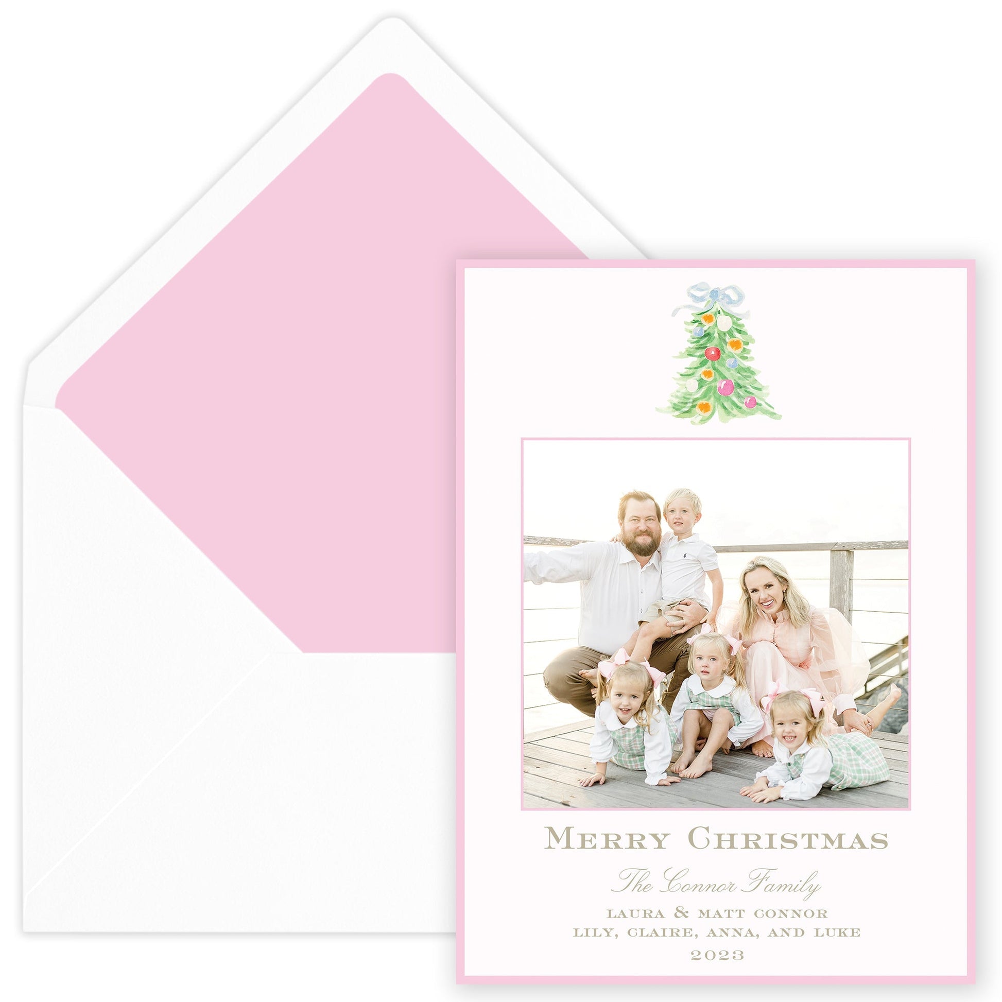 oh, christmas tree pink holiday card - themonogram manor 