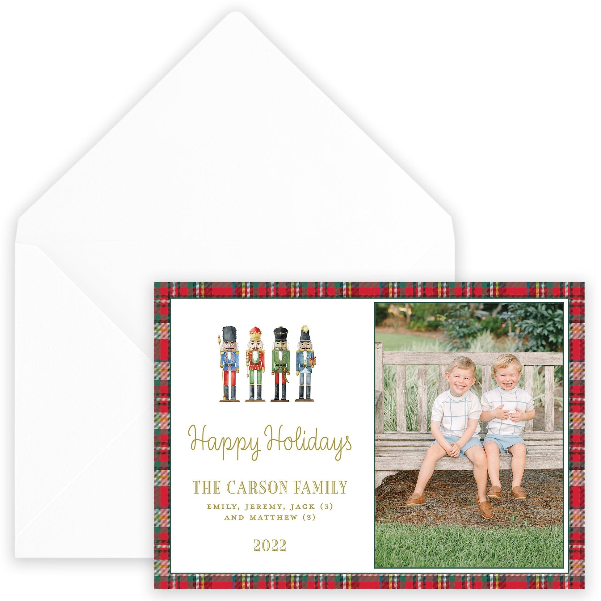 nutcracker plaid border landscape christmas card - themonogram manor 