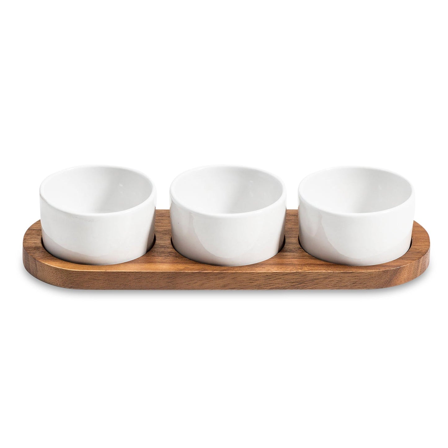 Ceramic Condiment Set on Acacia Wood Base - themonogram manor 