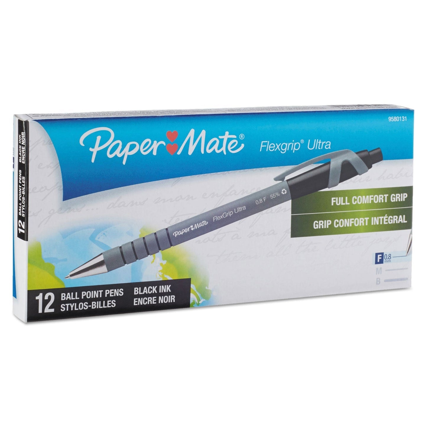 Paper Mate FlexGrip Ultra Ballpoint Pen, Retractable, Fine 0.8 mm, Black Ink, Gray/Black Barrel, Dozen - themonogram manor 