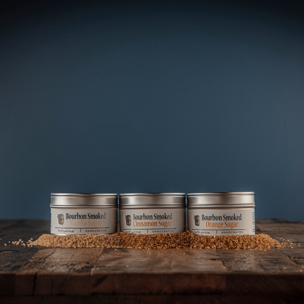 Bourbon Smoked Sugars Trio - Orange, Vanilla, Cinnamon - themonogram manor 