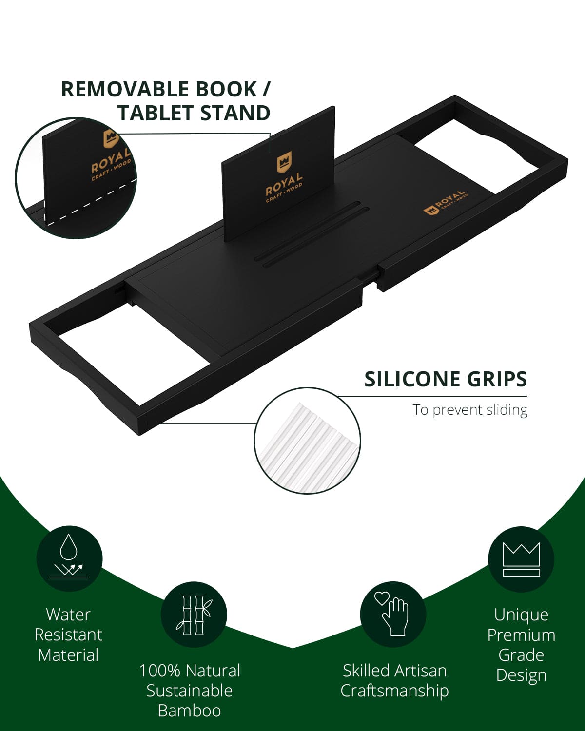 Bathtub Caddy Tray Lite, Black - themonogram manor 