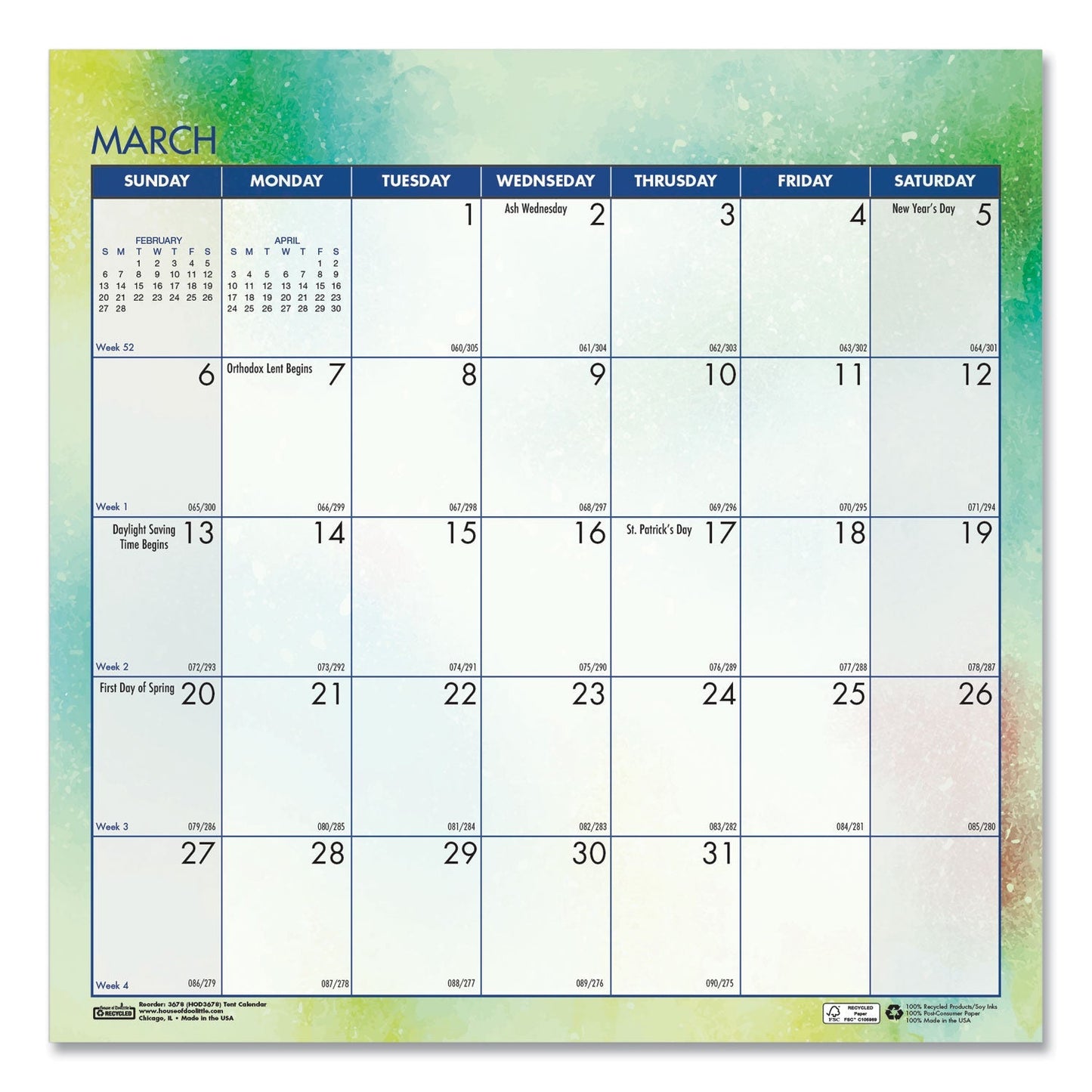 House of Doolittle Recycled Cosmos Tent Calendar, Cosmos Artwork, 6 x 6, White/Blue/Multicolor Sheets, 2023 - themonogram manor 
