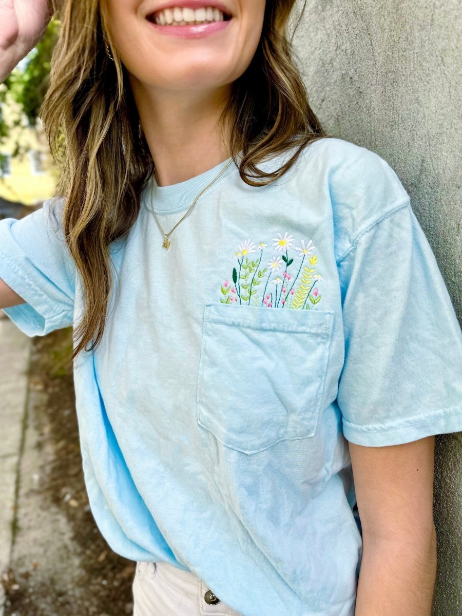 Embroidered 'Floral Pocket' Pocket T-Shirt - themonogram manor 
