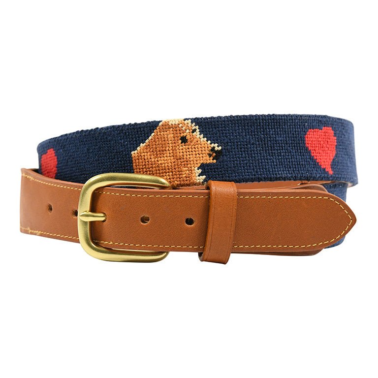Charleston Belt Golden Dog Hand - stitched Needlepoint Belt - Kids - themonogram manor 