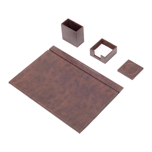 MOOG Leather Desk Set - 4 Accessories - Brown - 4 PCS - themonogram manor 
