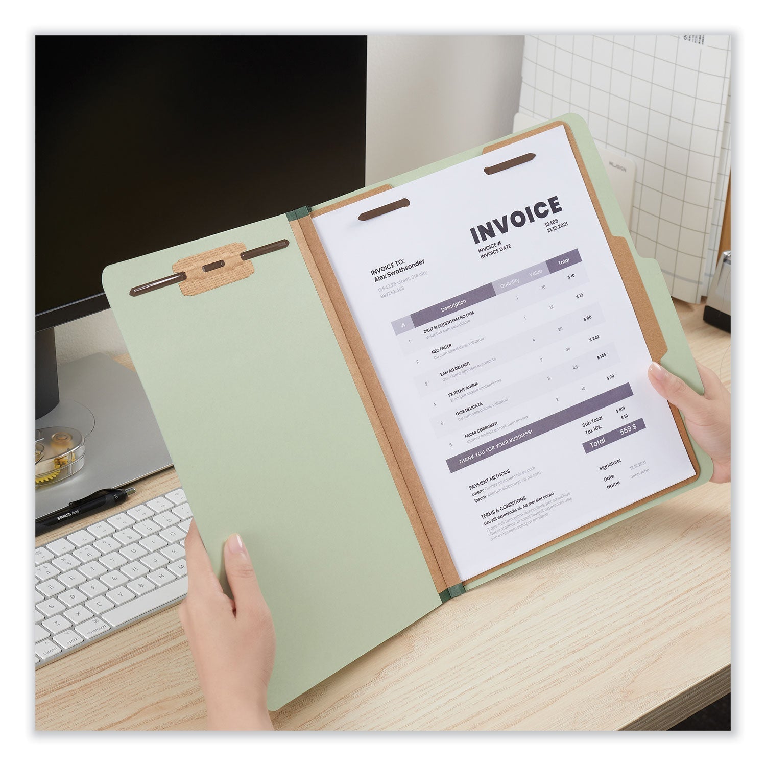 Universal Four - Section Pressboard Classification Folders, 1 Divider, Letter Size, Green, 10/Box - themonogram manor 