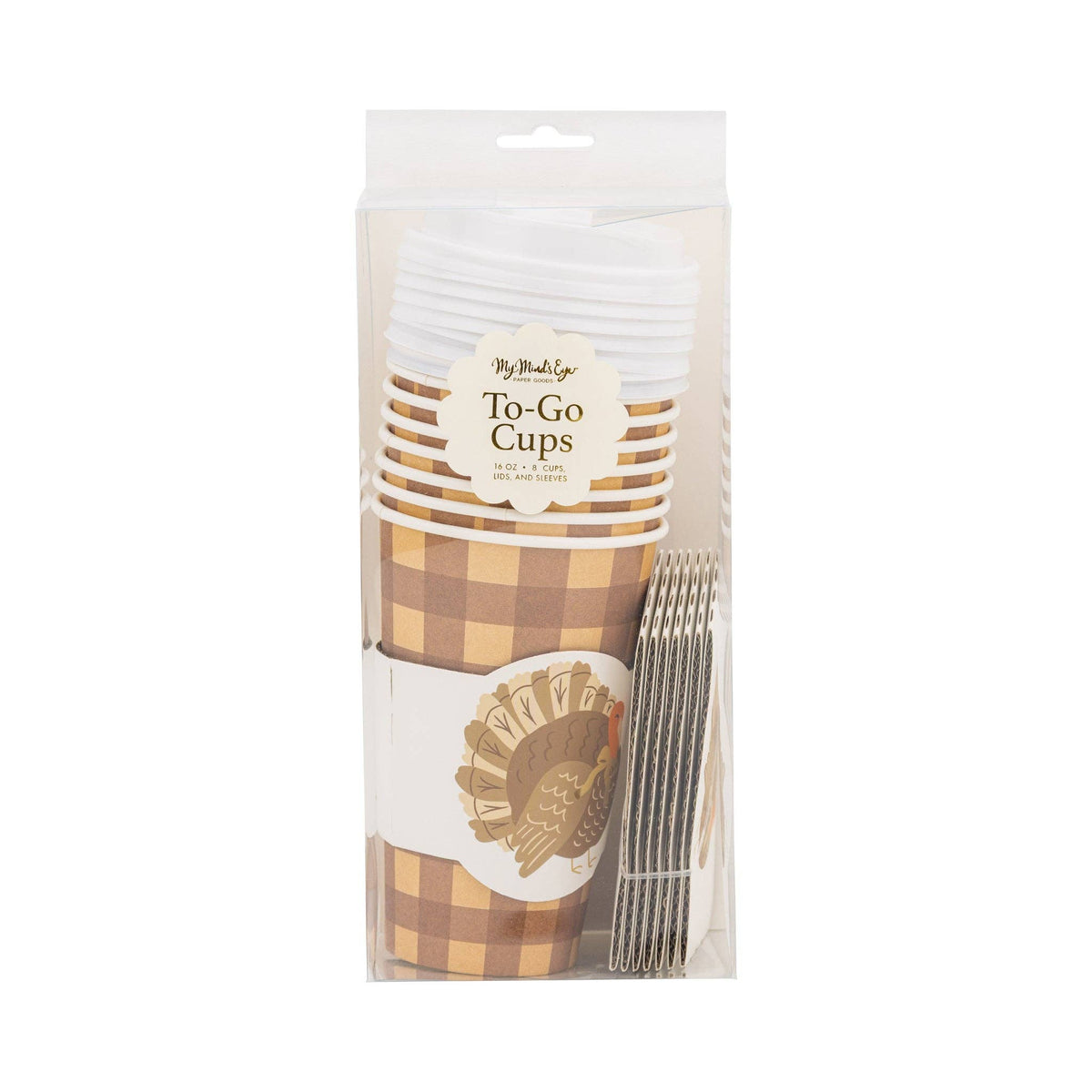 PLTG1821 - Brown Gingham Turkey To Go Cups (8ct 16oz) - #themonogram manor #