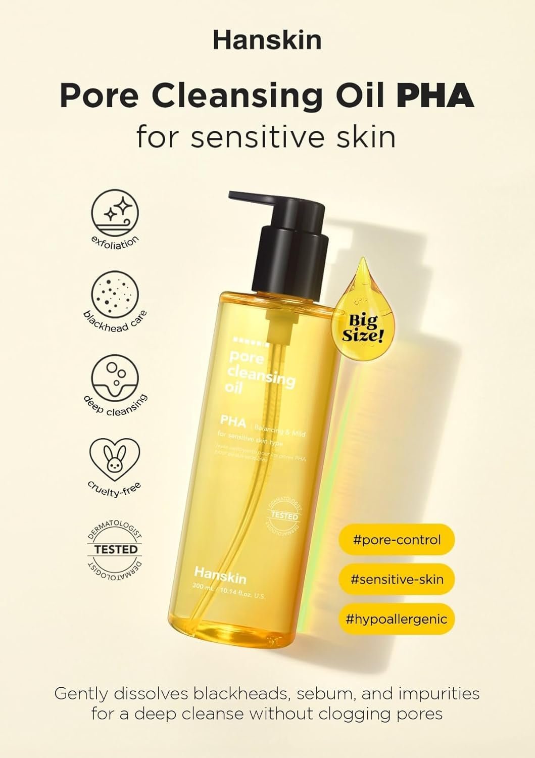 Pore Cleansing Oil, Oil Cleanser for Face, Makeup Blackhead Remover, Korean Cleanser for Sensitive Skin [PHA] (10.14 Oz) - themonogram manor 