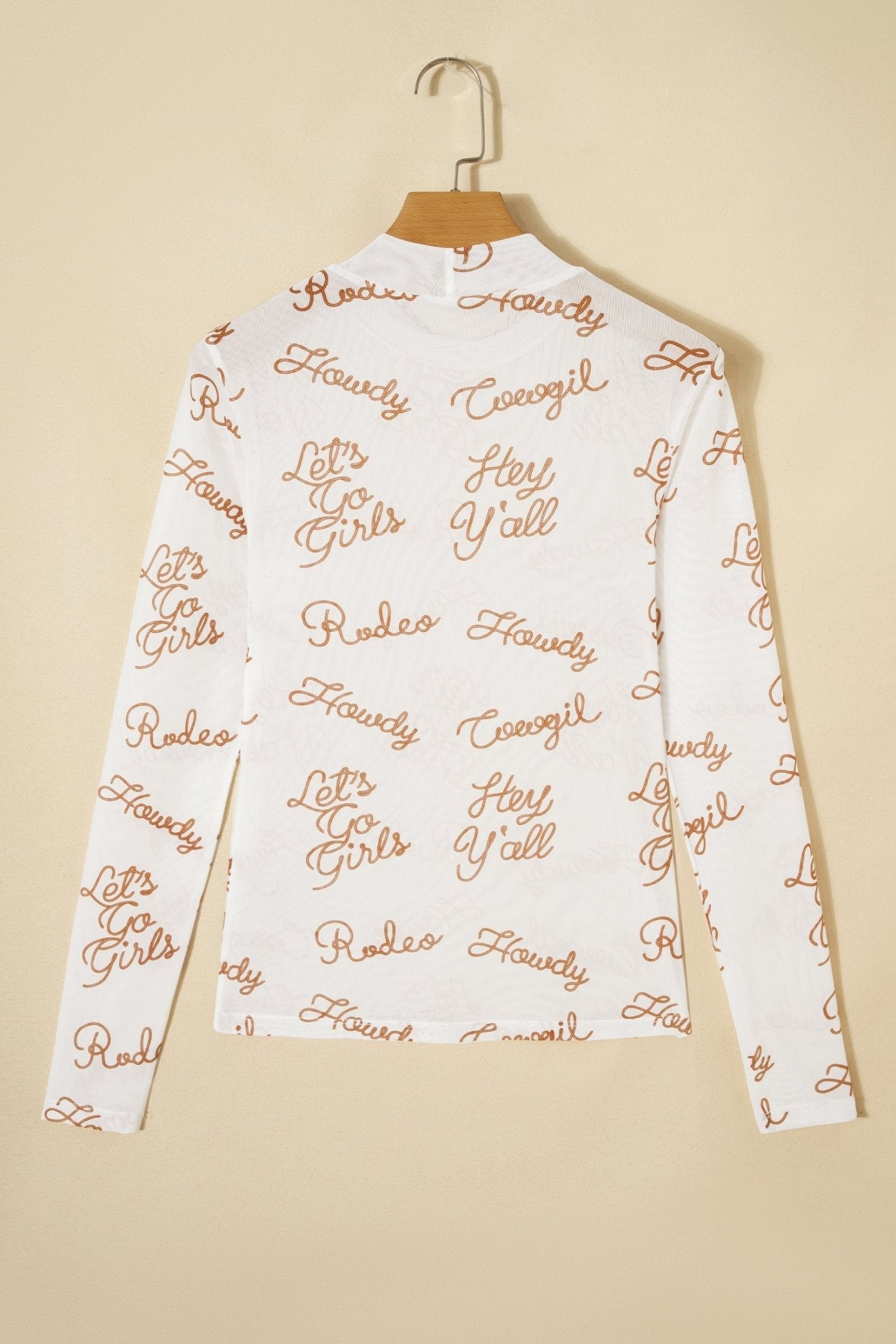 Western Mesh High Neck Long Sleeve Top - themonogram manor 