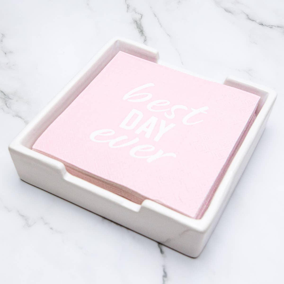 Classic Cocktail Napkin Holder White 5x5 - themonogram manor 