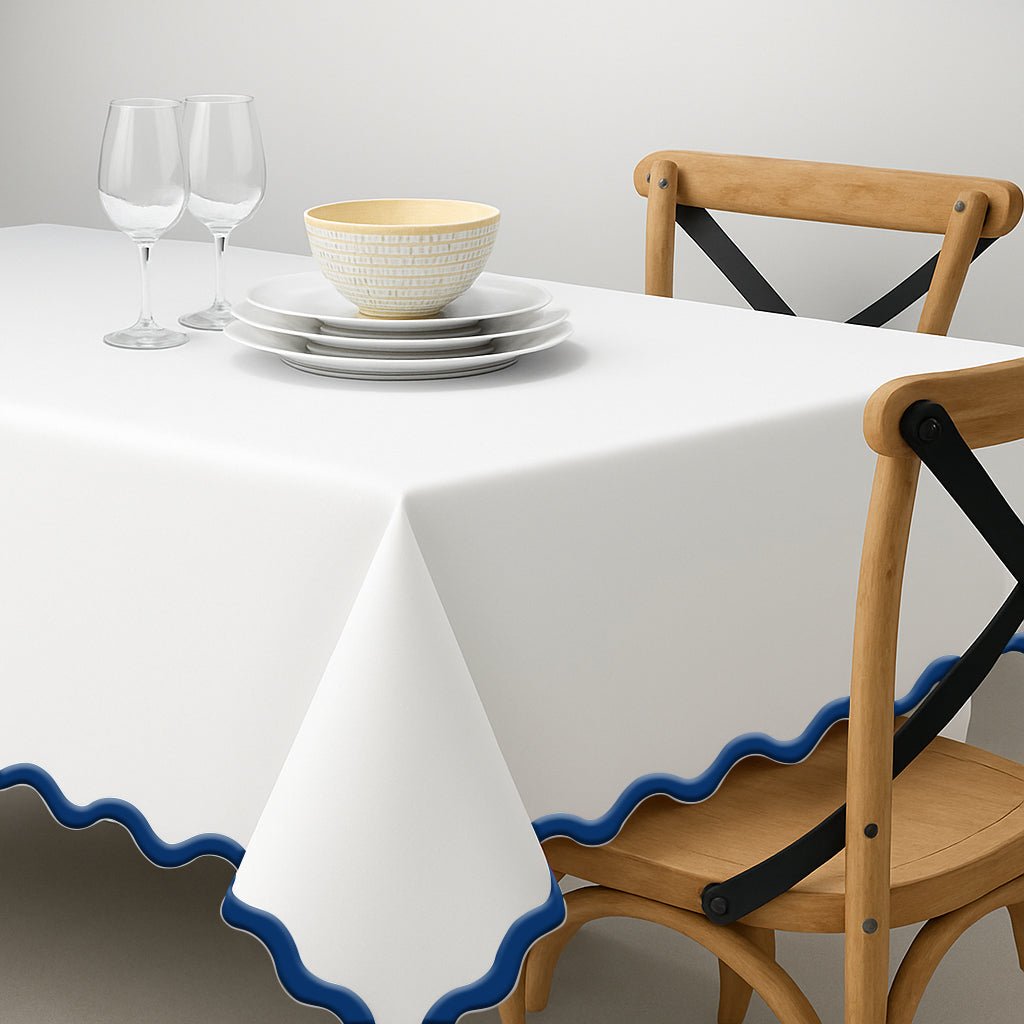 Applique Scalloped Embroidery Cotton Table Cloth - themonogram manor 