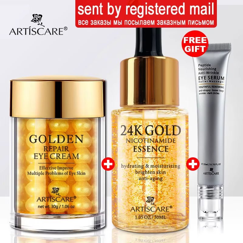 24K Gold Skincare SET Face Cream Moisturizing Serum Dark Circles Essence Korean Skin Care Products - themonogram manor 