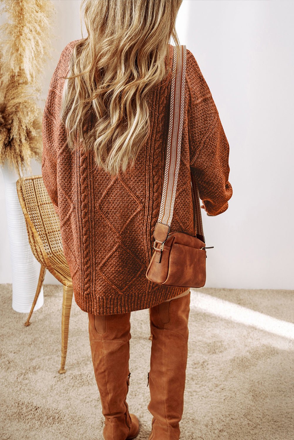 Cable Knit Sweater Dress in Coffee - themonogram manor 