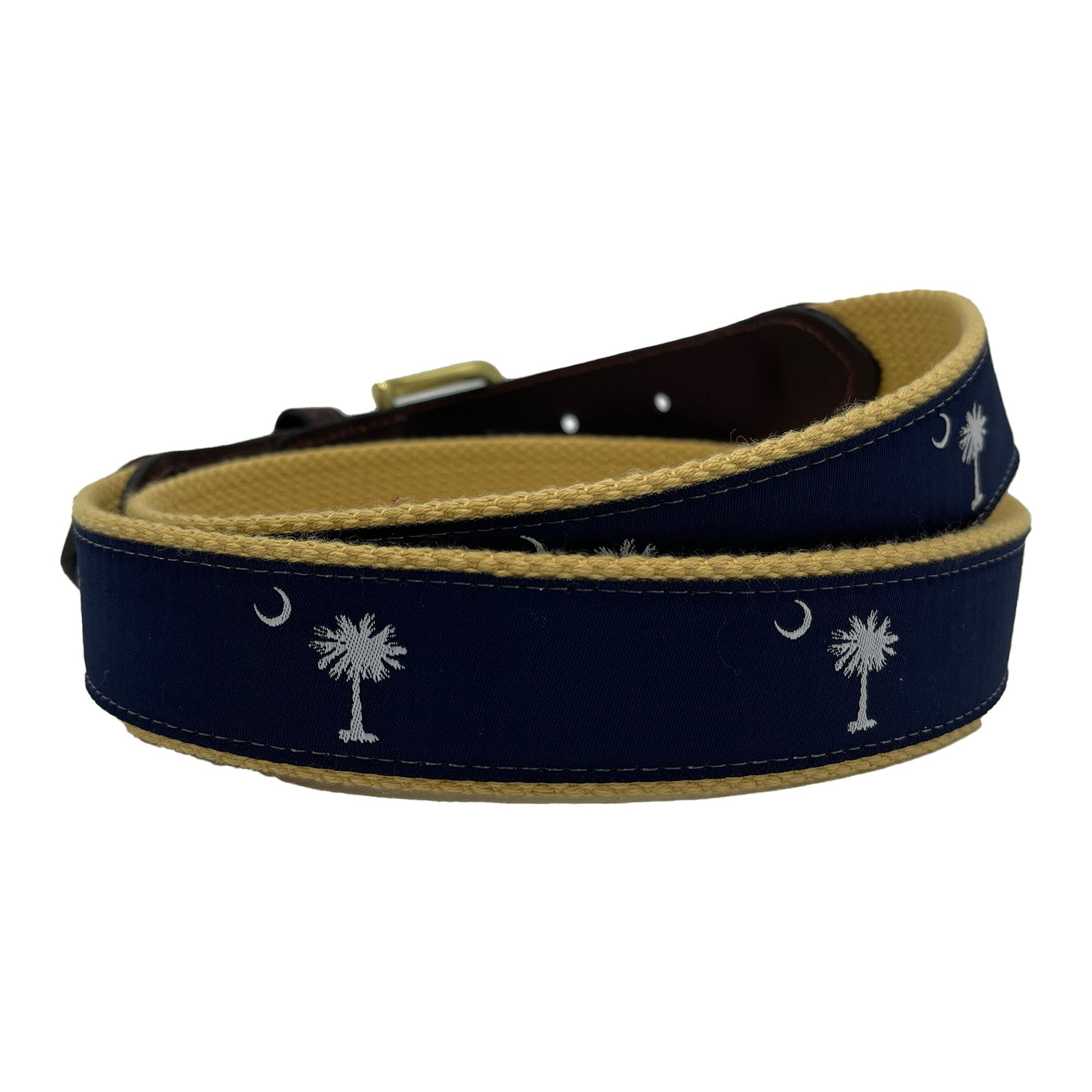 Navy on Khaki - South Carolina Crescent Moon Palmetto State Flag Belt - themonogram manor 