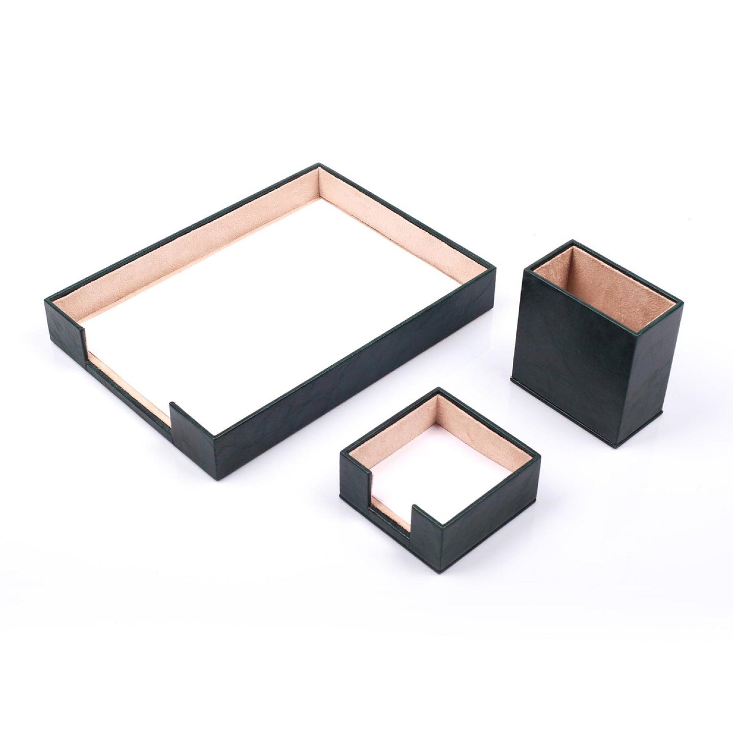 MOOG Leather Desk Set - 3 Accessories - Single Document Tray - Green - 3 PCS - themonogram manor 