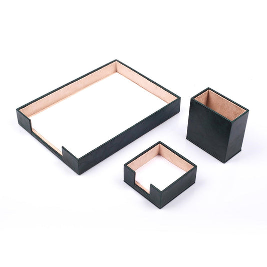 MOOG Leather Desk Set - 3 Accessories - Single Document Tray - Green - 3 PCS - themonogram manor 